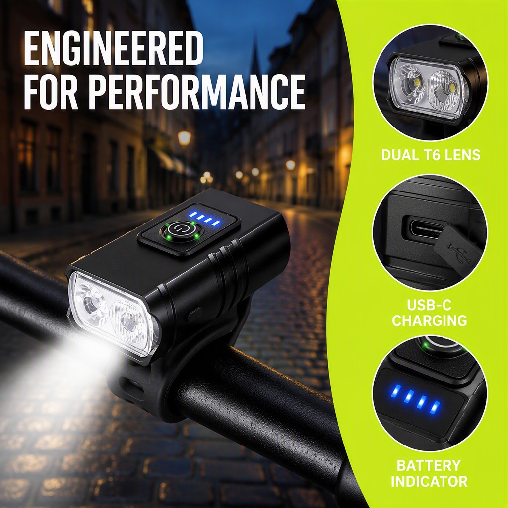 ضوء دراجة قابل للشحن عبر USB،  - مراجعة Rechargeable Bicycle Headlight 1000 Lumen وسعره